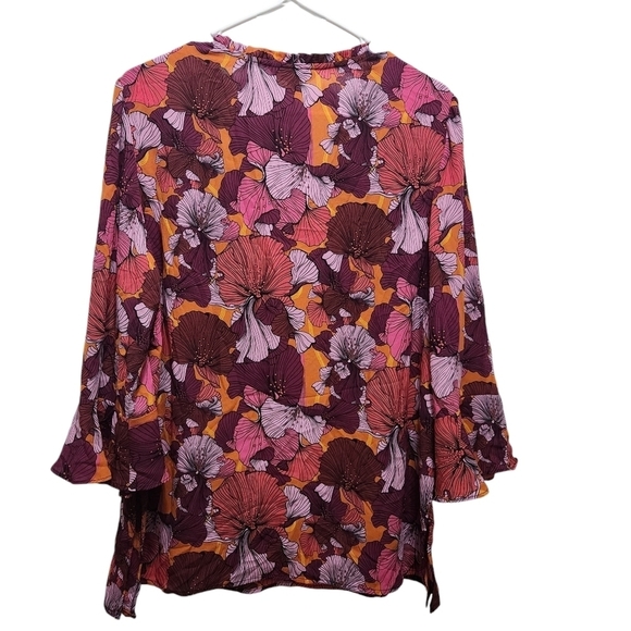 The Pioneer Woman Red Pink & Orange Floral Flared Sleeve Boho Blouse Sz L Large - Picture 4 of 5
